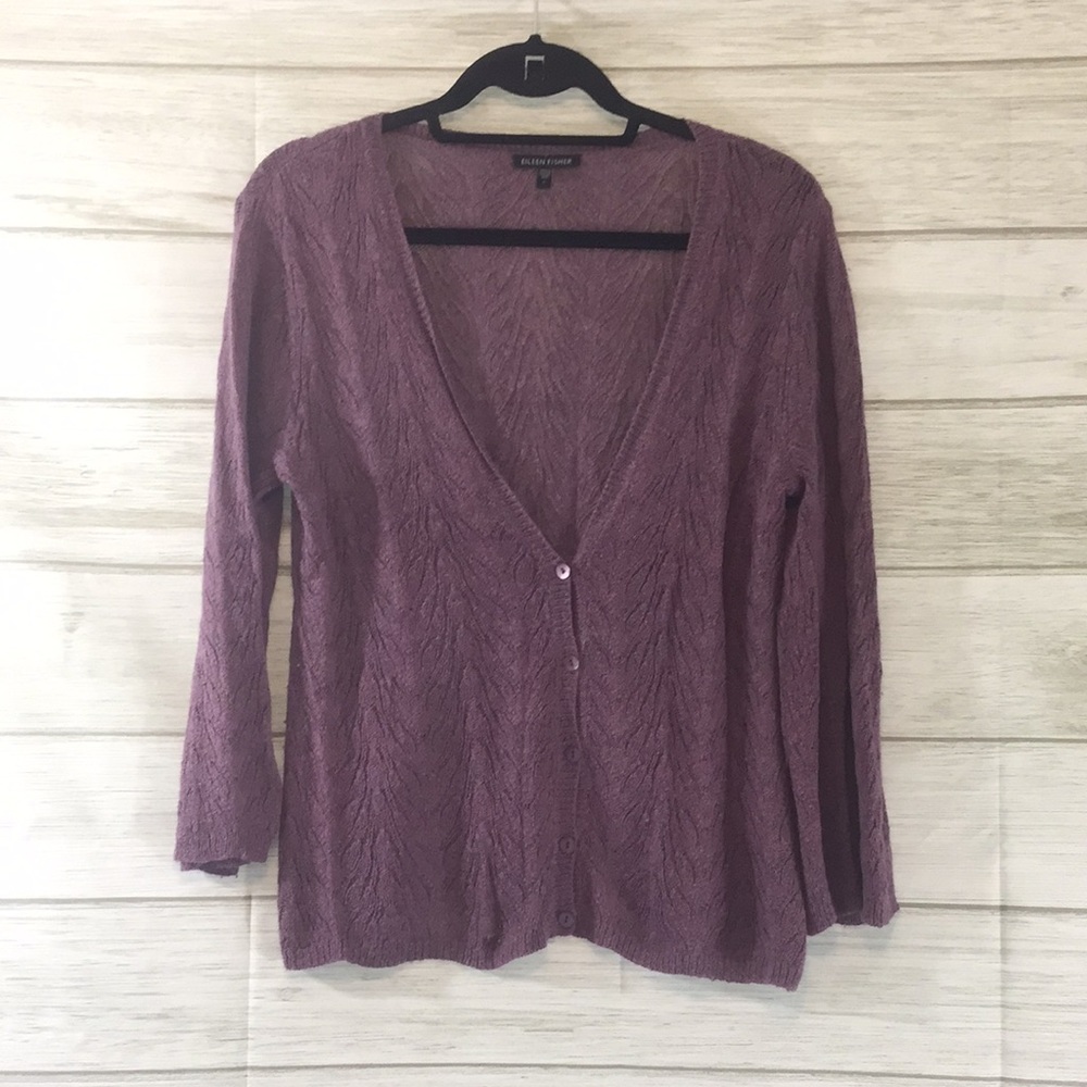 Eileen Fisher Purple Alpaca Blend V-neck Cardigan